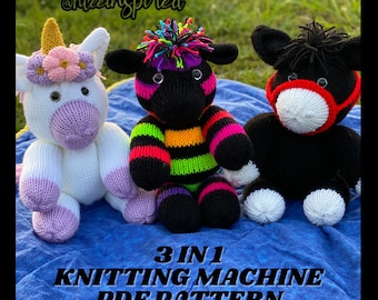 Horse Unicorn Zebra Knitting Machine Tutorial PDF Pattern Addi Express Circular Knitting Machine