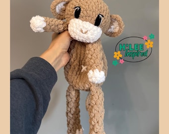 Crocheted Monkey Chimpanzee Snuggler Plushie - Stuffed Animal Lovey - Handmade Baby Shower Gift - Ready to Ship - HLeeInspired