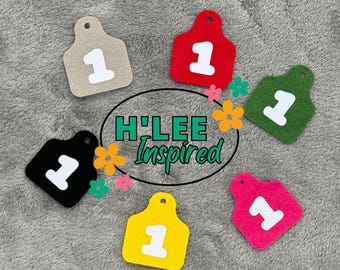 Set of 6 Cow Ear Tags for Plushie Stuffed Animals | Stiff Felt Cattle Numbered Tag for Crocheted or Knitted Amigurumi Calf