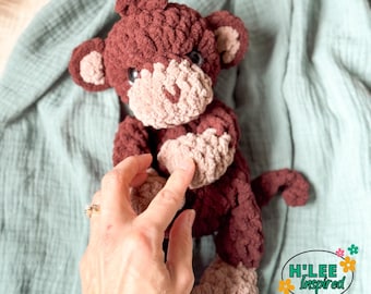 Crocheted Monkey Chimpanzee Snuggler Plushie - Snuggly Animal Lovey - Handmade Baby Shower Gift - Ready to Ship - HLeeInspired
