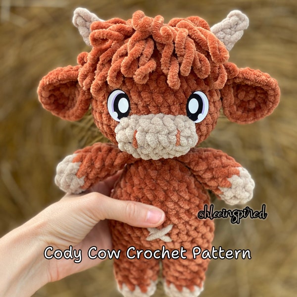 Cody Cow Low Sew Plushie Stuffed Animal Pattern ONLY / Crochet Cow Pattern /  Highland / Hereford / Bull