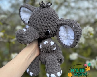 Crocheted Elephant Snuggler Plushie - Stuffed Animal Lovey - Handmade Baby Shower Gift - Ready to Ship - HLeeInspired