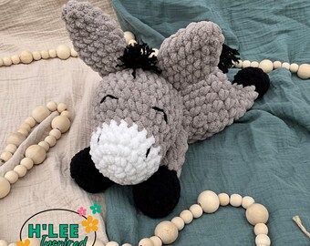 Crocheted Grey Donkey Snuggler Plushie - Stuffed Animal Lovey - Handmade Baby Shower Gift - Ready to Ship - HLeeInspired