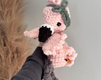 Crocheted Faye Flamigo Snuggler Plushie - Stuffed Animal Lovey - Handmade Baby Shower Gift - HLeeInspired