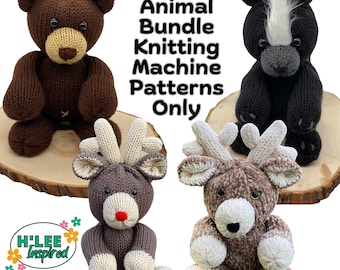 Woodland Animal Knitting Machine Pattern Bundle: Bear, Skunk, Deer (PDF Pattern)