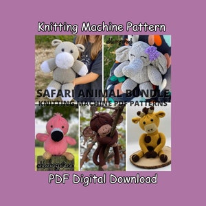 Paquete de patrones para máquina de tejer de animales de safari: hipopótamo, elefante y flamenco (patrón en PDF)