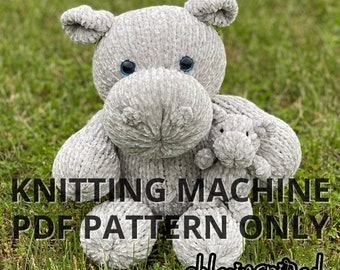 Hannah the Hippo and Baby Knitting Machine Tutorial PDF Pattern Sentro Addi Express Circular Knitting Machine Momma pouch