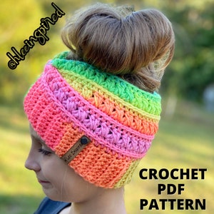 The Eliron Headwrap Crochet Pattern PDF Earwarmer Pattern Headband Messy Bun Ponytail Pattern Circular Knitting Machine Brim option image 2