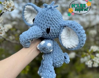 Crocheted Elephant Snuggler Plushie - Stuffed Animal Lovey - Handmade Baby Shower Gift - Ready to Ship - HLeeInspired