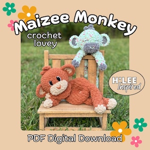 Maizee Monkey Crochet Lovey Pattern: Low Sew Amigurumi Plushie (PDF Pattern)