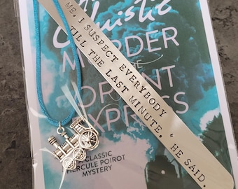 Marcapáginas hecho a mano con sello - Regalo de Agatha Christie, Asesinato en el Orient Express, Hércules Poirot