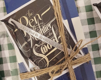 Journal & Bookmark Gift Set - Moleskine Lined Notebook and The Pen Is Mightier Than The Sword Bookmark
