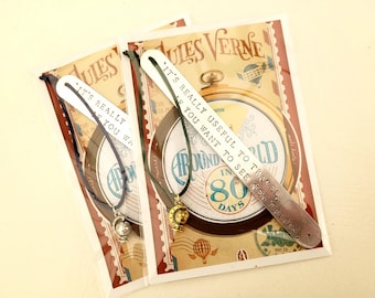 Handmade Stamped Bookmark - Jules Verne, Around The World In 80 Days