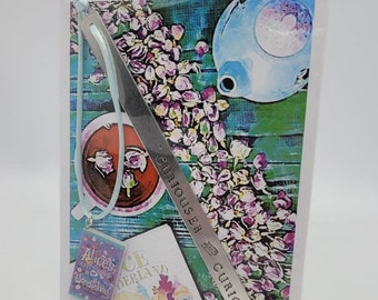 Handmade Stamped Bookmark - Alice in Wonderland Curiouser & Curiouser