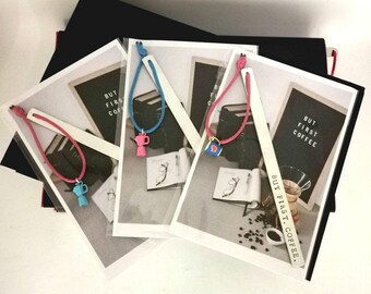 Handmade Stamped Bookmark - But First, Coffee Page Marker Gift