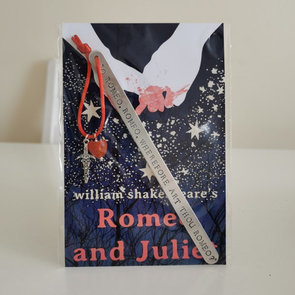 Handmade Stamped Bookmark - Romeo & Juliet Wherefore Art Thou Romeo or Parting Is Such Sweet Sorrow