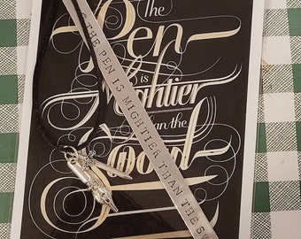 Handmade Stamped Bookmark - The Pen Is Mightier Than The Sword