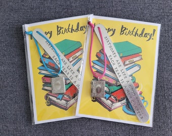 Handmade Stamped Bookmark - Happy Birthday Book Lover Bookworm Present Gift