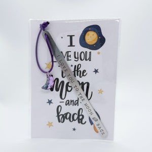 Handgemachtes gestempeltes Lesezeichen - We OR I Love You To The Moon And Back Geschenk