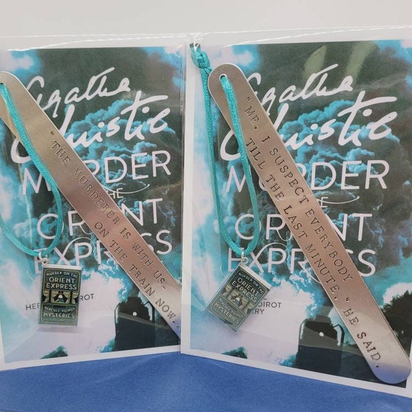 Handmade Stamped Bookmark - Agatha Christie Murder on the Orient Express Hercule Poirot Gift