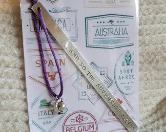 Handmade Stamped Bookmark - Travel Wanderlust and So The Adventure Begins Gift