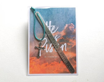 Handmade Stamped Bookmark - He Is Risen Easter Christ's Resurrection Gift