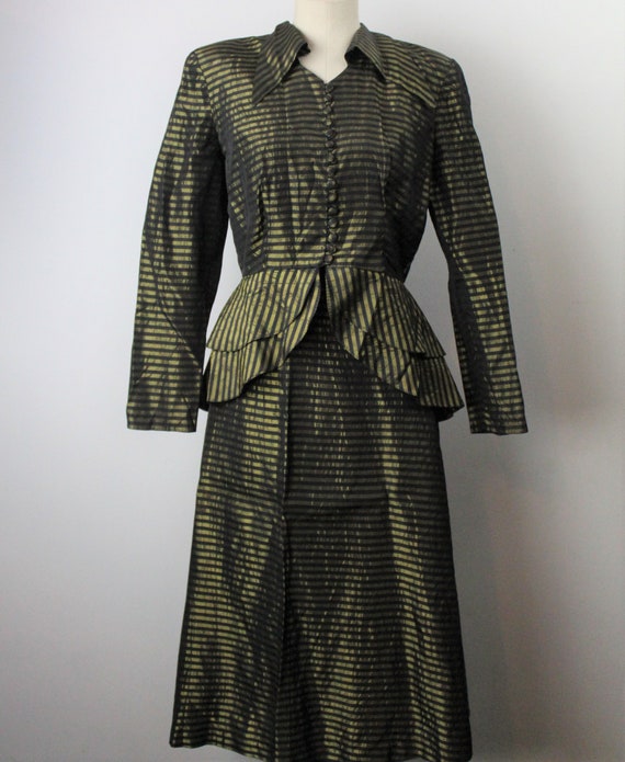1930s Nipped Waist Taffeta Suit