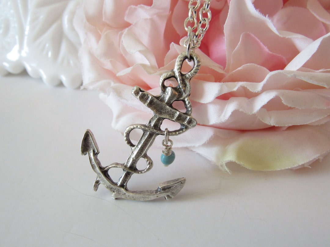 Anchor Birthstone Necklace, Personalized Nautical Gift Jewelry Etsy