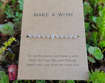 Quartz Crystal Wish Bracelet, Herkimer Diamond, Sterling Silver Adjustable