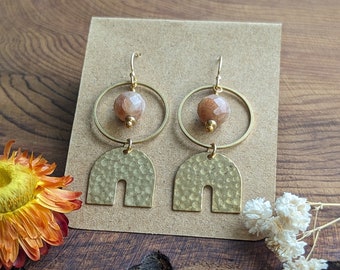 Sunstone earrings, boho earrings, funky earrings, sunstone boho earrings, orange dangle earrings, dangle earrings, gold earrings, gifts