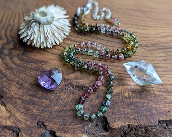 Watermelon Tourmaline beaded necklace, gemstone beaded necklace, watermelon tourmaline necklace, dainty necklace, layering necklace