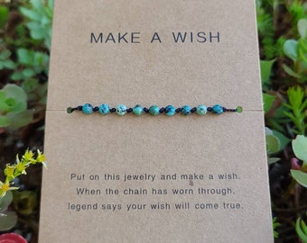 Turquoise Wish Bracelet, African Agate, Sterling Silver, Adjustable