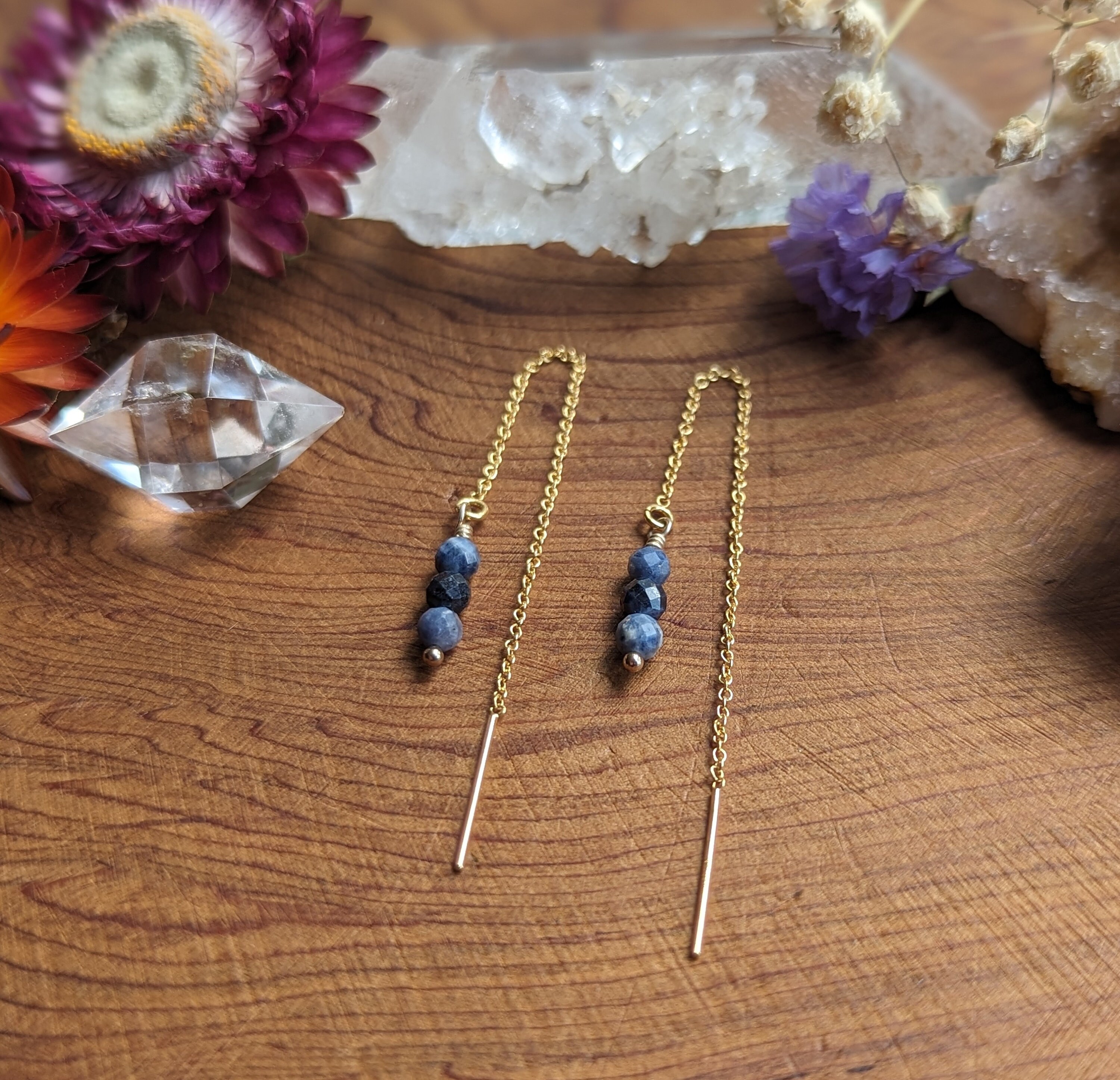 Sapphire Sand Bead Threader Earrings