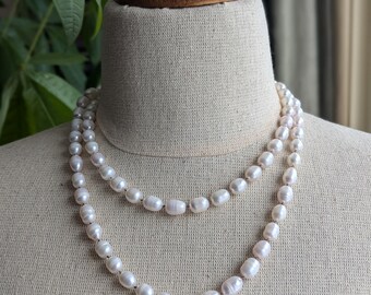 Pearl necklace, Long pearl necklace, natural pearl necklace, freshwater pearl necklace, cream pearl necklace, layering necklace, pearls