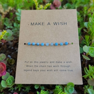 Aquamarine bracelet, Wish bracelet, birthstone bracelet, adjustable bracelet, gemstone beaded bracelet, dainty bracelet, minimalist jewelry