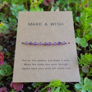 Amethyst bracelet, Wish bracelet, birthstone bracelet, adjustable bracelet, gemstone beaded bracelet, dainty bracelet, minimalist jewelry