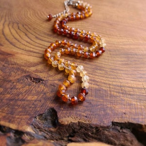 Hessonite garnet bead necklace, gemstone beaded necklace, rainbow gemstone beaded necklace, Hessonite garnet necklace, layering necklace