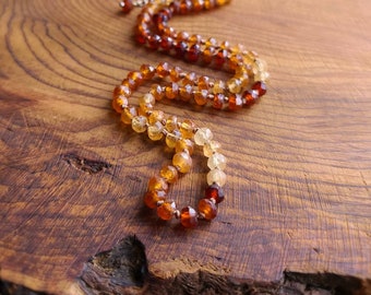Hessonite garnet bead necklace, gemstone beaded necklace, rainbow gemstone beaded necklace, Hessonite garnet necklace, layering necklace