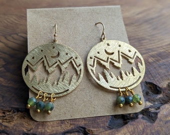 Mountain jewelry, mountain earrings, jade mountain earrings, outdoors inspired jewelry, boho earrings, jade earrings, mountain dangles