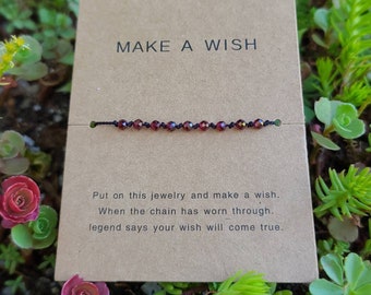 Garnet bracelet,Wish bracelet, birthstone bracelet, adjustable bracelet, gemstone beaded bracelet, dainty bracelet, minimalist jewelry