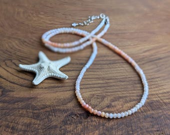 Dainty Coral Beaded Necklace, Sterling Silver, Layering Necklace