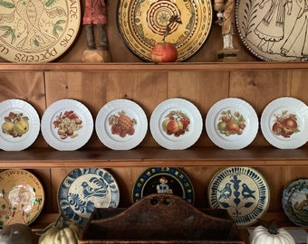 Vintage Wallace China Hutschenreuther West-Duitsland set van 6 porseleinen dessert- of saladeborden herfstfruit en noten