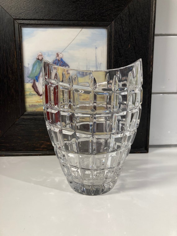 Crystal Oval Bud Vase With Checked Cut Pattern Heavy Lead Etsy