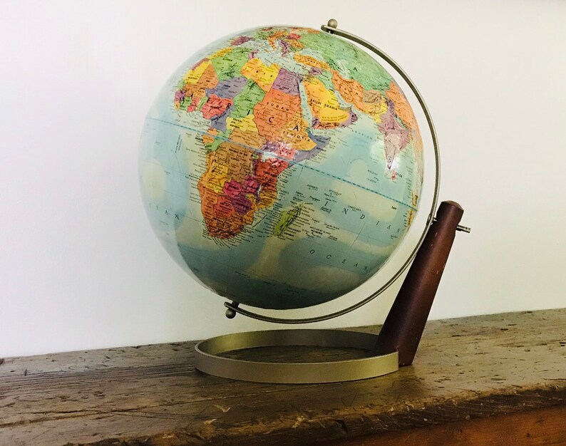 Antique World Globe Replogle Stereo Relief Desk 12