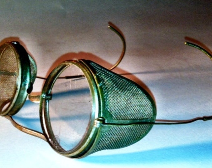 Antique Saniglass Kings Safety Glasses Goggles Mesh Steampunk Aviator