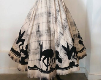 Adorable! 1950s Novelty Donkey Border Print Mexican Circle Skirt