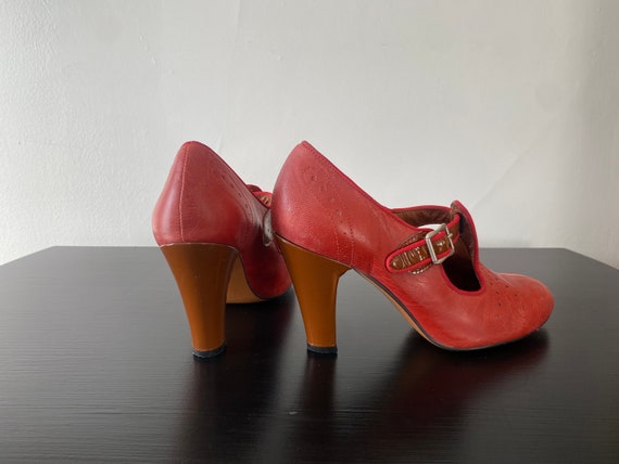 Re-Mix CLOCHE Shoes 1930s Style Red T Strap Heels… - image 2