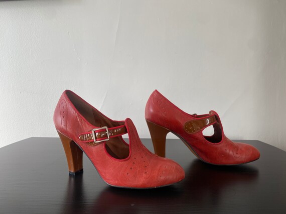 Re-Mix CLOCHE Shoes 1930s Style Red T Strap Heels… - image 3