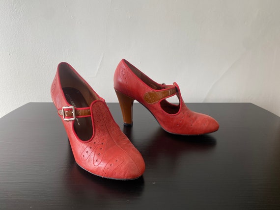 Re-Mix CLOCHE Shoes 1930s Style Red T Strap Heels… - image 4