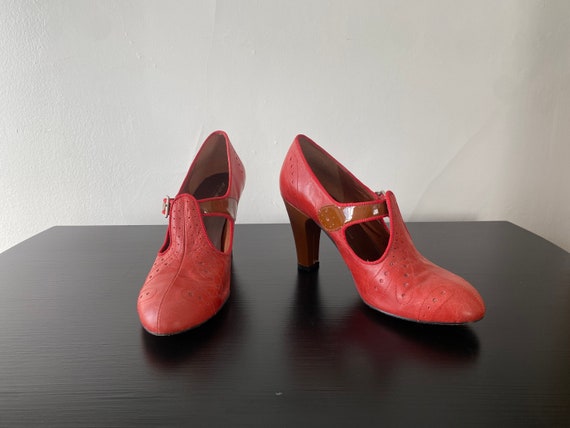 Re-Mix CLOCHE Shoes 1930s Style Red T Strap Heels… - image 6